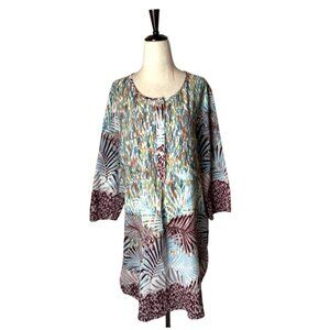 Anthropologie Fig And Flower‎ Shirt Women XL Blue Red Floral Tunic Top Boho